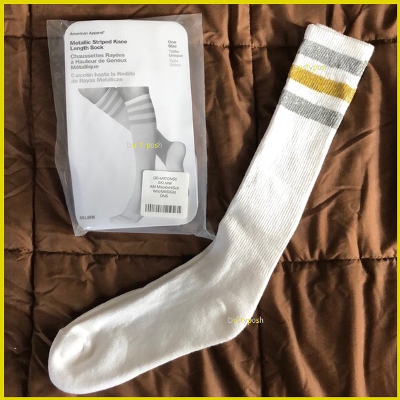 American Apparel Knee High Socks Striped 18” Length White Navy Red Spring Tube - Picture 2 of 4